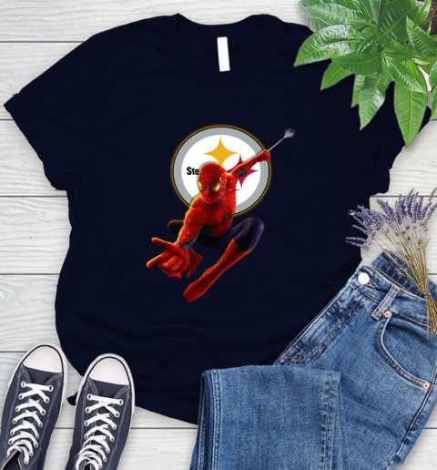 NFL Spider Man Avengers Endgame Football Pittsburgh Steelers Women's T-Shirt 3