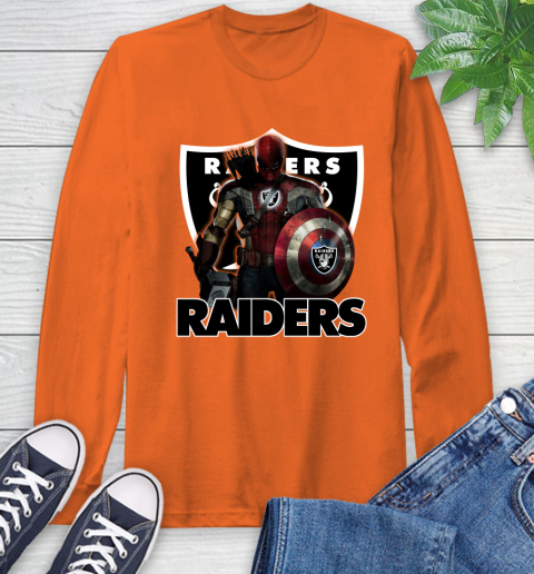 NFL Captain America Thor Spider Man Hawkeye Avengers Endgame Football Oakland Raiders Long Sleeve T-Shirt 5