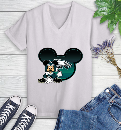 NFL Philadelphia Eagles Mickey Mouse Disney Football T Shirt Women's V-Neck T-Shirt