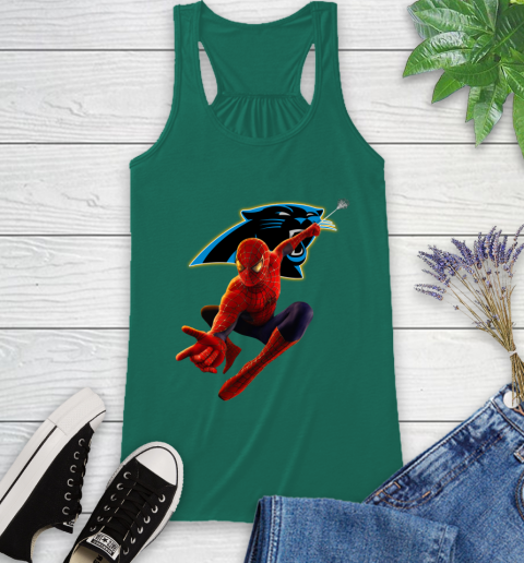 NFL Spider Man Avengers Endgame Football Carolina Panthers Racerback Tank 7