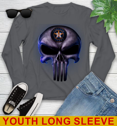 Houston Astros MLB Baseball Punisher Skull Sports Youth Long Sleeve 9
