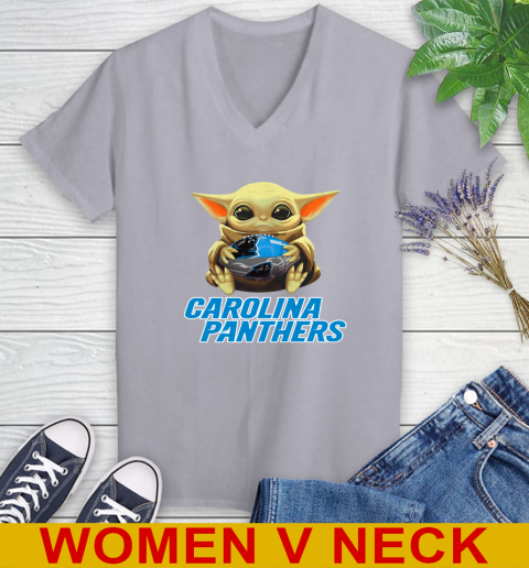 NFL Football Carolina Panthers Baby Yoda Star Wars Shirt Women's V-Neck T-Shirt 5