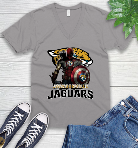 NFL Captain America Thor Spider Man Hawkeye Avengers Endgame Football Jacksonville Jaguars V-Neck T-Shirt 4