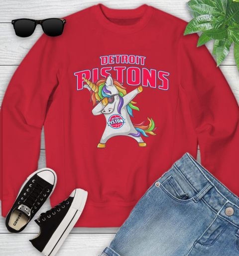 Detroit Pistons NBA Basketball Funny Unicorn Dabbing Sports Youth Sweatshirt 9