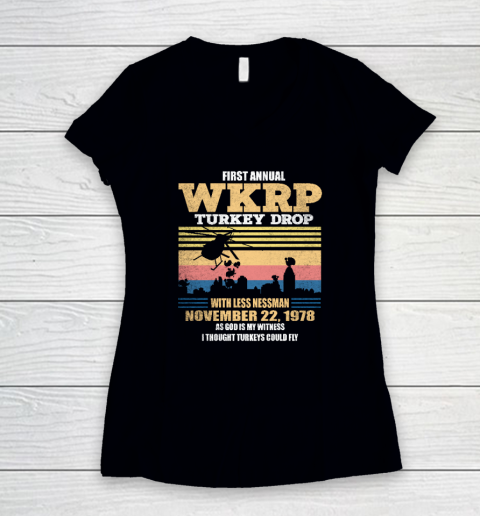 First Annual WKRP Thanksgiving Day Turkey Drop November 22 1978 Vintage Women's V-Neck T-Shirt