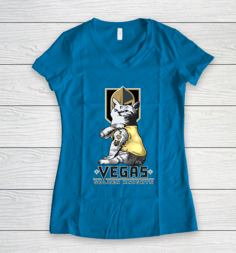 NHL My Cat Loves Vegas Golden Knights Hockey Women's V-Neck T-Shirt 5