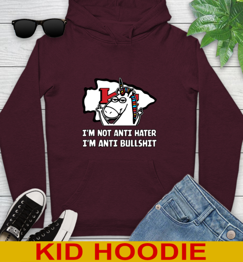 Kansas City Chiefs NFL Football Unicorn I'm Not Anti Hater I'm Anti Bullshit Youth Hoodie 7