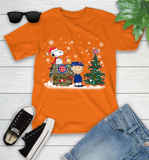 MLB Chicago Cubs Snoopy Charlie Brown Christmas Baseball Commissioner's Trophy Youth T-Shirt 9