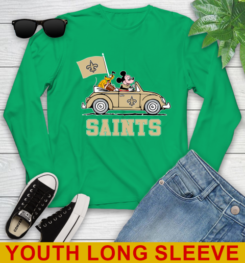 NFL Football New Orleans Saints Pluto Mickey Driving Disney Shirt Youth Long Sleeve 7