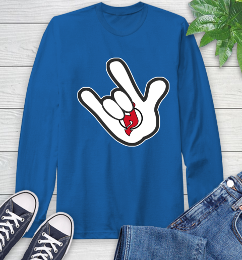 New Jersey Devils NHL Hockey Mickey Rock Hand Disney Long Sleeve T-Shirt 9