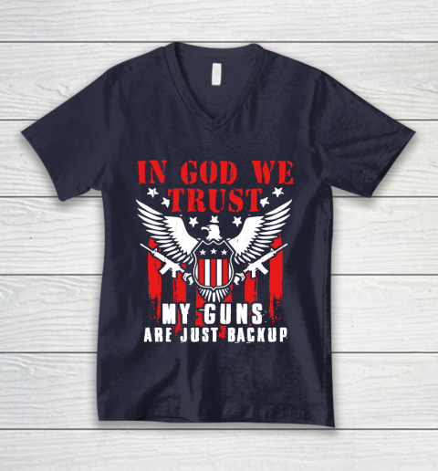 Veteran Shirt In God We Trust My Guns Are Just Backup Defend Second Amendment Flag Rifle AR 15 Gun Rights V-Neck T-Shirt 2