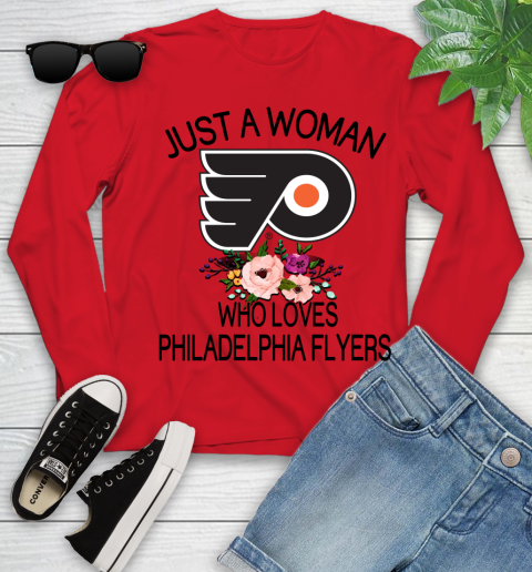 NHL Just A Woman Who Loves Philadelphia Flyers Hockey Sports Youth Long Sleeve 8