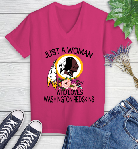 NFL Just A Woman Who Loves Washington Redskins Football Sports Women's V-Neck T-Shirt 5