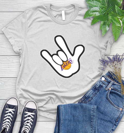 Los Angeles Lakers NBA Basketball Mickey Rock Hand Disney Women's T-Shirt