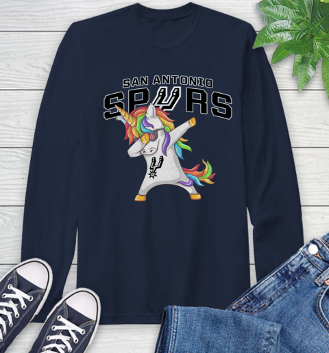 San Antonio Spurs NBA Basketball Funny Unicorn Dabbing Sports Long Sleeve T-Shirt 4