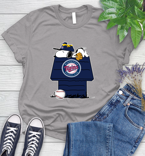 MLB Minnesota Twins Snoopy Woodstock The Peanuts Movie Baseball T Shirt Women's T-Shirt 5