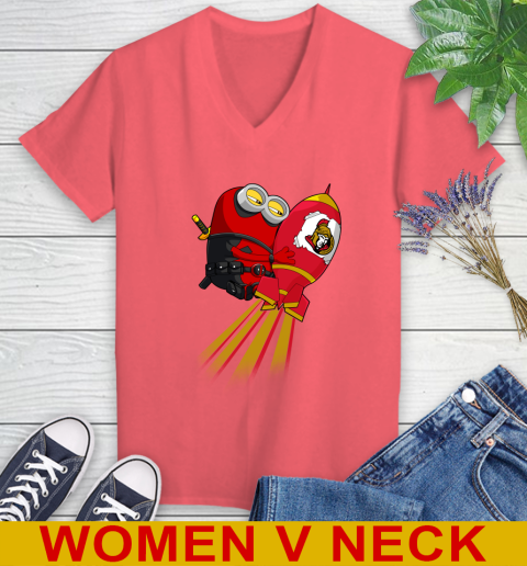 NHL Hockey Ottawa Senators Deadpool Minion Marvel Shirt Women's V-Neck T-Shirt 6