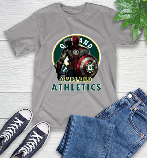 MLB Captain America Thor Spider Man Hawkeye Avengers Endgame Baseball Oakland Athletics T-Shirt 6