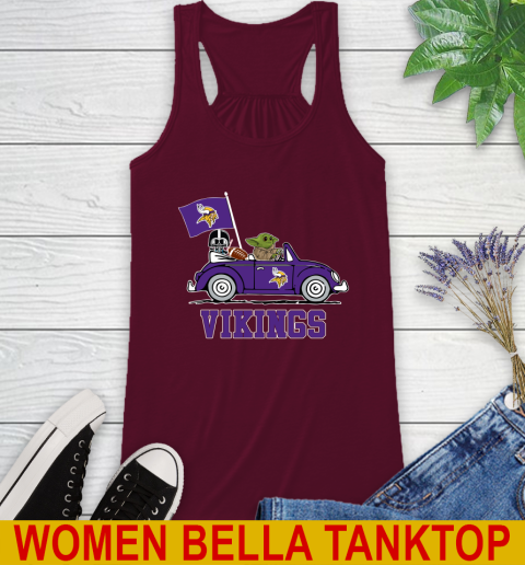 NFL Football Minnesota Vikings Darth Vader Baby Yoda Driving Star Wars Shirt Racerback Tank 3