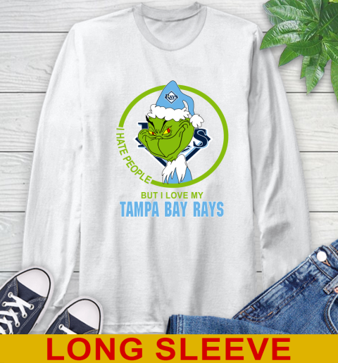 Tampa Bay Rays MLB Christmas Grinch I Hate People But I Love My Favorite Baseball Team Long Sleeve T-Shirt