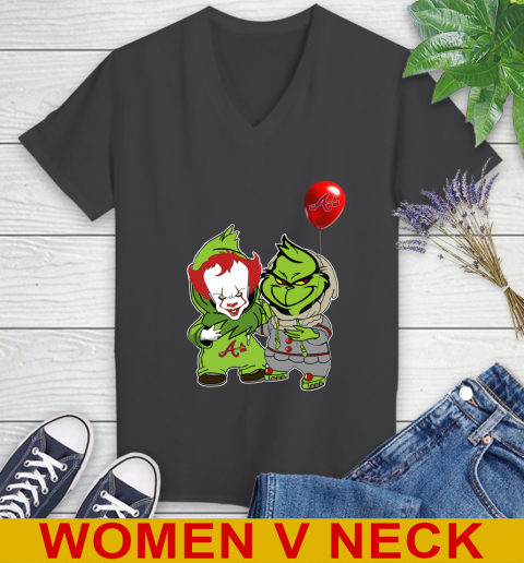 Baby Pennywise Grinch Christmas MLB Baseball Atlanta Braves Women's V-Neck T-Shirt 9