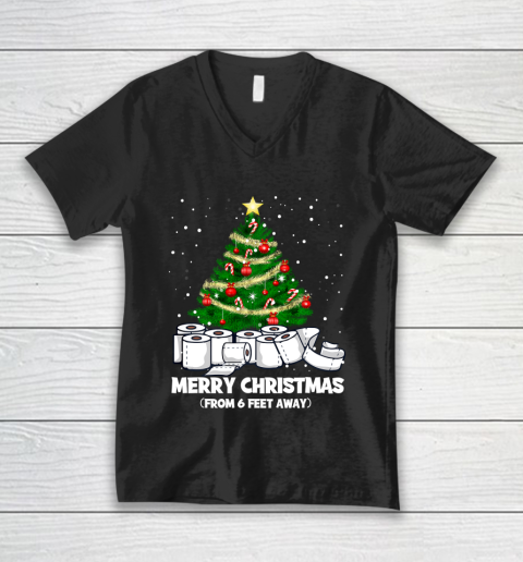 Funny Christmas Tree Santa Quarantine Social Distance Gift V-Neck T-Shirt