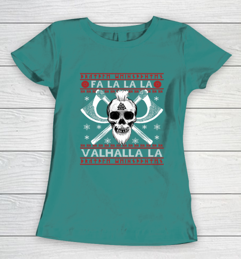 Ugly Christmas Sweater Fa La La Valhalla Viking Women's T-Shirt 10