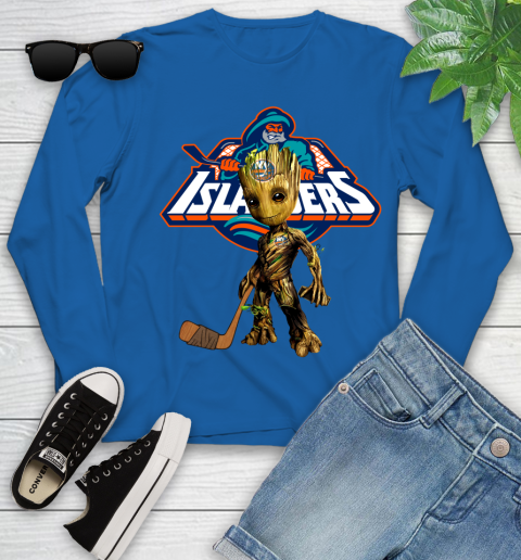 New York Islanders NHL Hockey Groot Marvel Guardians Of The Galaxy Youth Long Sleeve 9