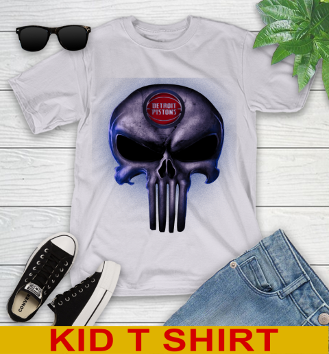 Detroit Pistons NBA Basketball Punisher Skull Sports Youth T-Shirt 4