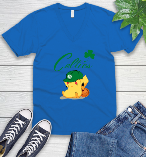 NBA Pikachu Basketball Sports Boston Celtics V-Neck T-Shirt 6