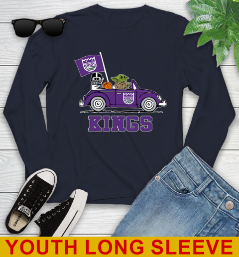 NBA Basketball Sacramento Kings Darth Vader Baby Yoda Driving Star Wars Shirt Youth Long Sleeve 3