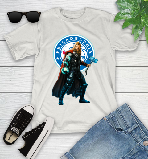 NBA Thor Avengers Endgame Basketball Philadelphia 76ers Youth T-Shirt 12