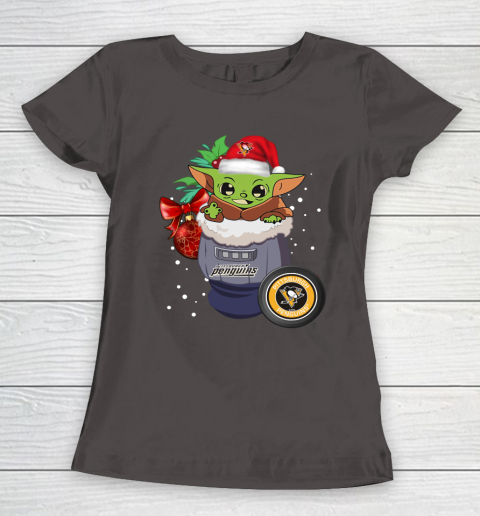 Pittsburgh Penguins Christmas Baby Yoda Star Wars Funny Happy NHL Women's T-Shirt 8