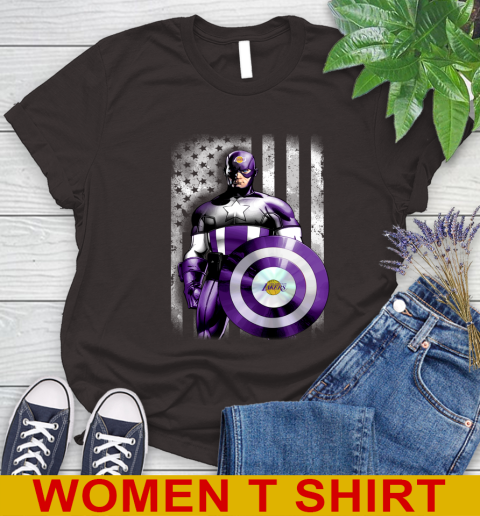 Los Angeles Lakers NBA Basketball Captain America Marvel Avengers American Flag Shirt Women's T-Shirt 9