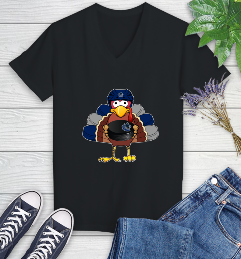 Vancouver Canucks Turkey Thanksgiving Day Women's V-Neck T-Shirt 2