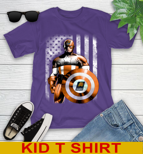 Phoenix Suns NBA Basketball Captain America Marvel Avengers American Flag Shirt Youth T-Shirt 3