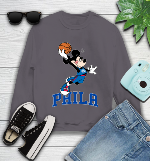 NBA Basketball Philadelphia 76ers Cheerful Mickey Mouse Shirt Youth Sweatshirt 5