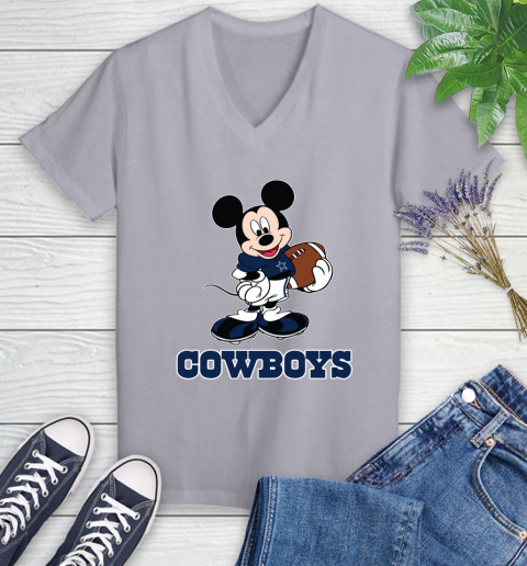 NFL Football Dallas Cowboys Cheerful Mickey Mouse Shirt Women's V-Neck T-Shirt 4