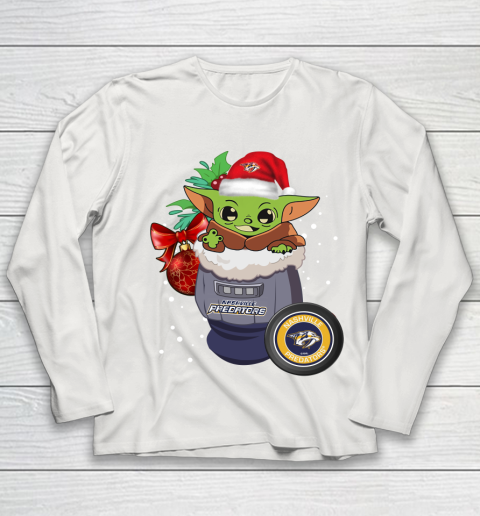 Nashville Predators Christmas Baby Yoda Star Wars Funny Happy NHL Youth Long Sleeve 11