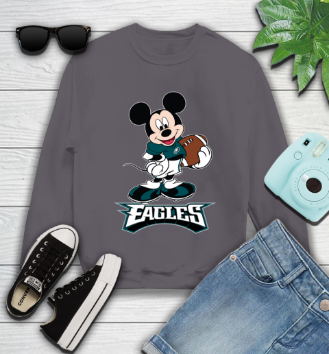 NFL Football Philadelphia Eagles Cheerful Mickey Mouse Shirt Youth Sweatshirt - Image 6