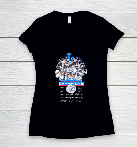 Dodgers Championship World Series Signature Women's V-Neck T-Shirt