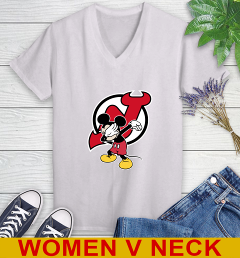 New Jersey Devils NHL Hockey Dabbing Mickey Disney Sports Women's V-Neck T-Shirt