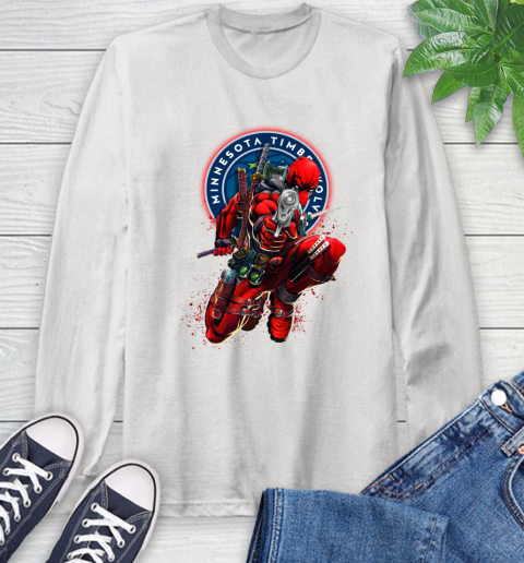 NBA Deadpool Marvel Comics Sports Basketball Minnesota Timberwolves Long Sleeve T-Shirt
