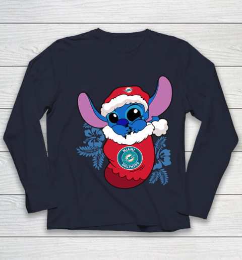 Miami Dolphins Christmas Stitch In The Sock Funny Disney NFL Youth Long Sleeve 3