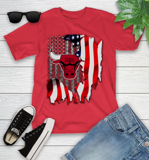 Chicago Bulls NBA Basketball American Flag Youth T-Shirt 13