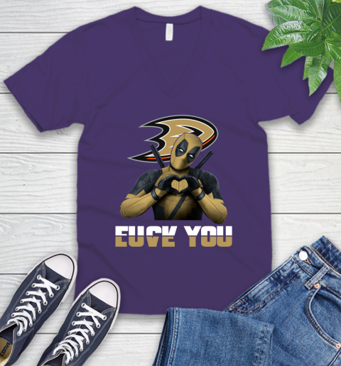 NHL Deadpool Love You Fuck You Hockey Sports V-Neck T-Shirt 9