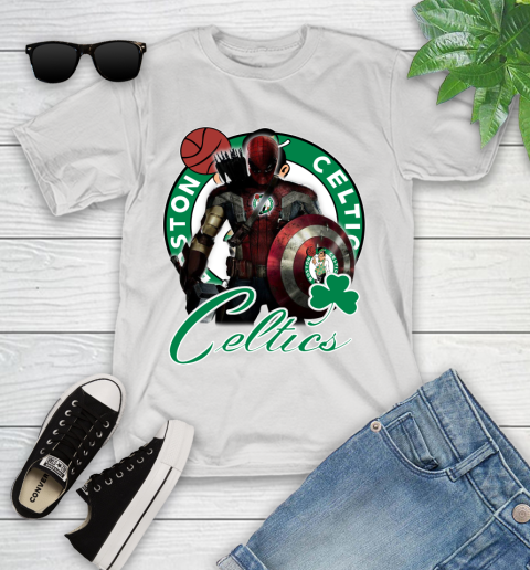 Boston Celtics NBA Basketball Captain America Thor Spider Man Hawkeye Avengers Youth T-Shirt