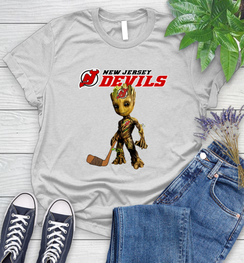 New Jersey Devils NHL Hockey Groot Marvel Guardians Of The Galaxy Women's T-Shirt