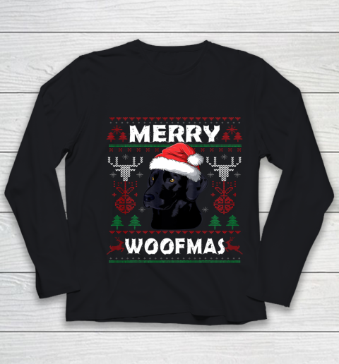 Merry Woofmas Black Lab Christmas Dog Lover Xmas Gift Youth Long Sleeve