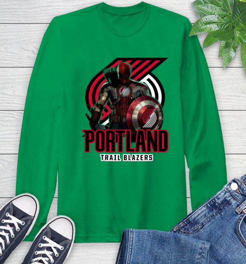 Portland Trail Blazers NBA Basketball Captain America Thor Spider Man Hawkeye Avengers Long Sleeve T-Shirt 7
